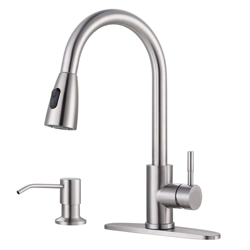 ARCORA Single Handle Pull Down Sprayer Kitchen Faucet with Deckplate and Soap Dispenser in