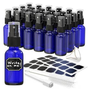 1 oz. Glass Spray Bottles with Funnel, Brush, Marker and Labels - Blue (Pack of 24)