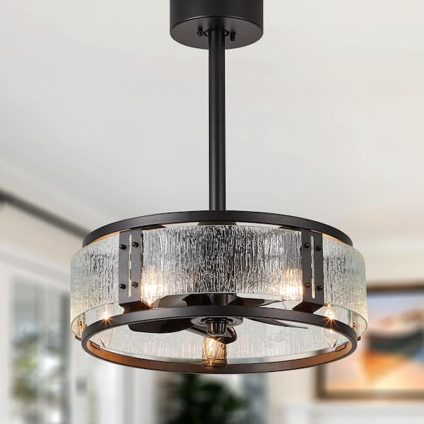 Bella Depot 18 in. Indoor Black Glass Shade Reversible Ceiling Fan with Light and Remote, 6-speed