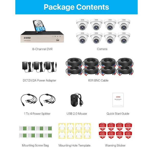 ZOSI 8-Channel 1080p 2TB Hard Drive DVR Security Camera System