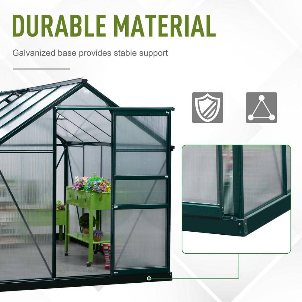 Dark Green Aluminum Polycarbonate Walk-In Greenhouse with Vent