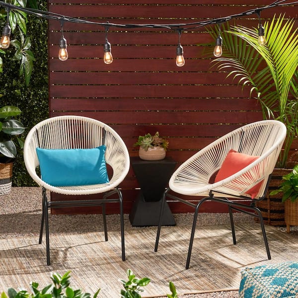 White Metal Rattan Outdoor Lounge Chairs, Patio Weave Club Chairs
