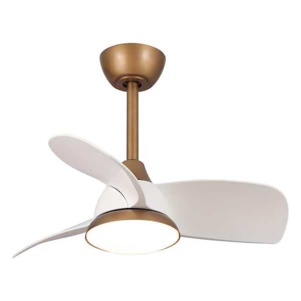 Parrot Uncle 28 in. Integrated LED Brass Gold Ceiling Fan with Light and Remote Control