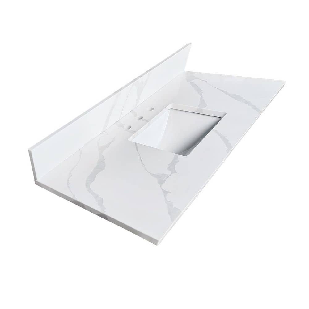 49 in. 22 in. Drop-In Bathroom Sink in Carrara White Quartz with Undermount Single Bowl, price history on PriceWatchPro