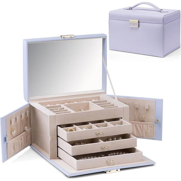 4-Tier Jewelry Organizer with Lock, Mirror Jewelry Box for Earring