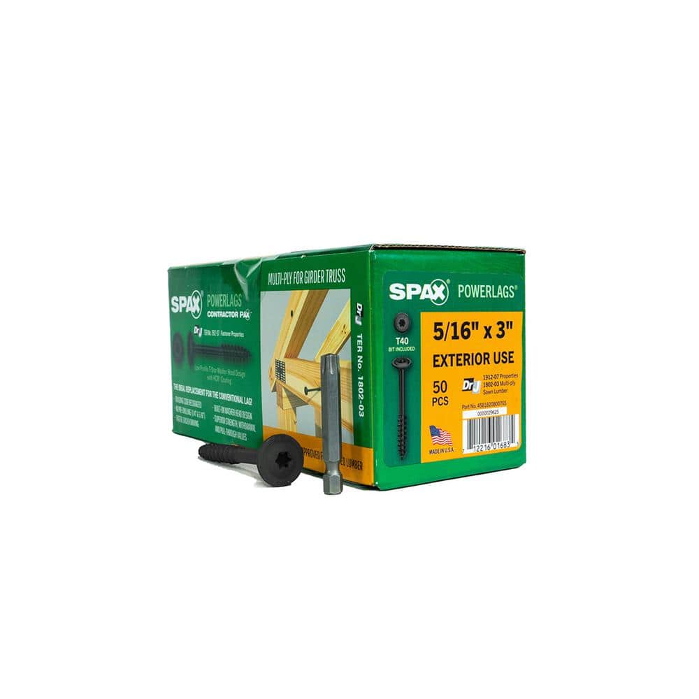 5/16 in. x 3 in. Black Exterior Powerlags Torx T-Star Washer Head Wood Lag Structural Screws (50-Pieces) Bit Included price history on PriceWatchPro
