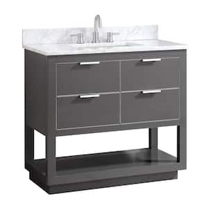 Allie 37 in. W x 22 in. D Bath Vanity in Gray with Silver Trim with Marble Vanity Top in Carrara White with Basin