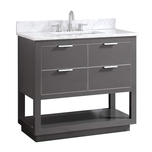 Allie 37 in. Single Sink Twilight Gray with Silver Trim Bath Vanity with Carrara White Marble Top
