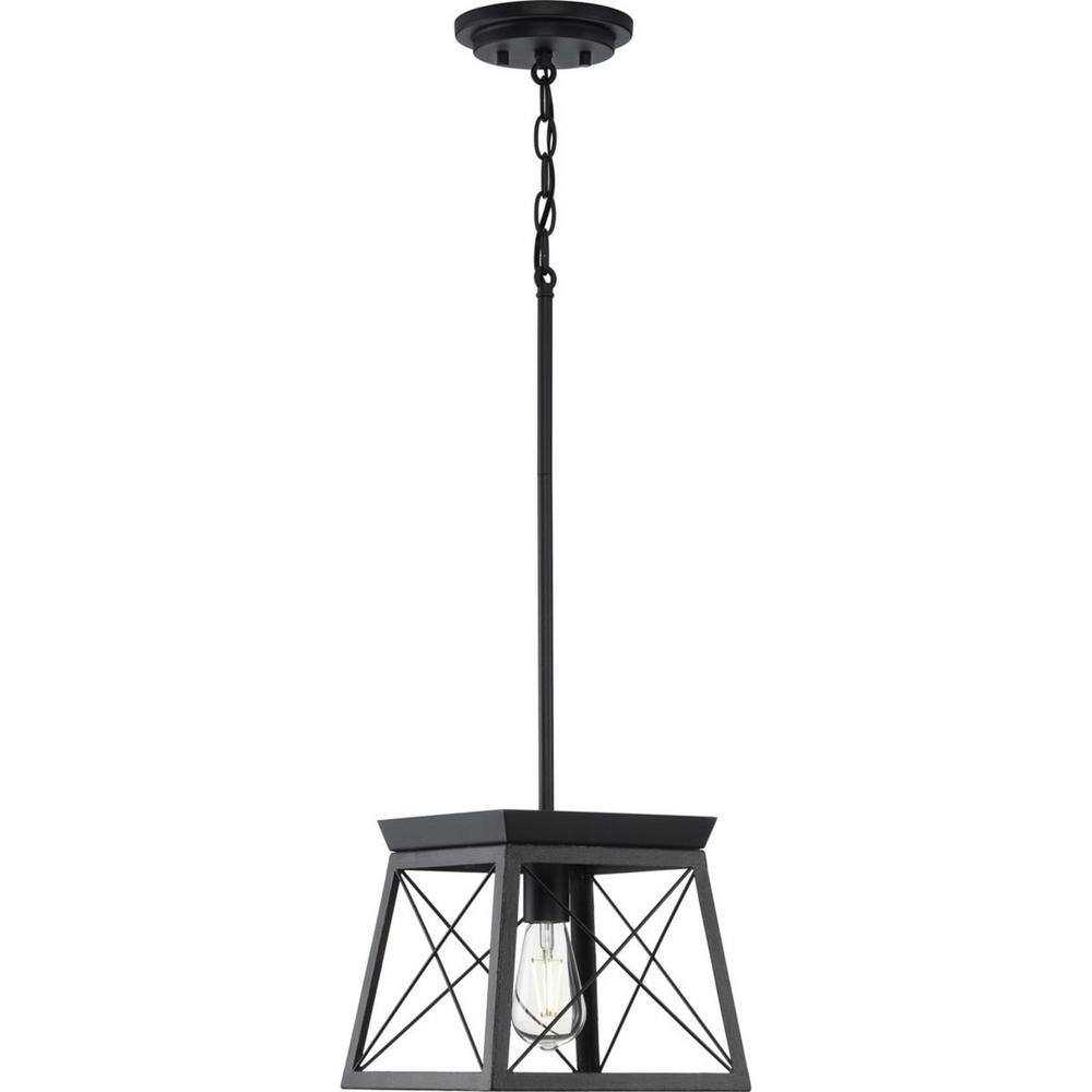 Briarwood Textured Black Mini-Pendant with Faux Wood Accent
