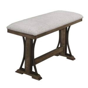 25 in. Brown and Gray Counter Height Fabric Upholstered Bench with Trestle Base