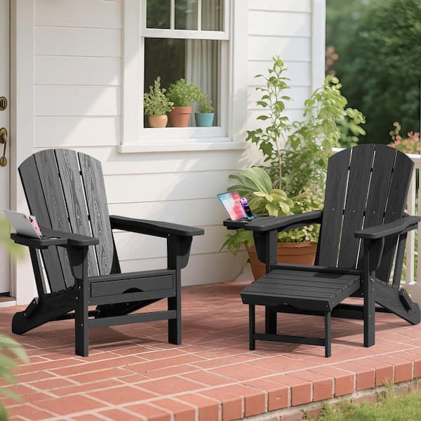JEAREY Black HDPE Folding Plastic Adirondack Chair Weather