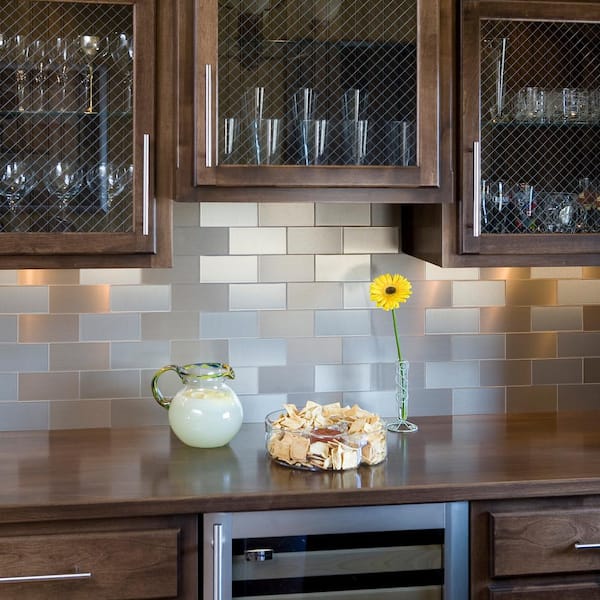 Long Grain 6 in. x 3 in. Brushed Champagne Metal Decorative Wall Tile (8-Pack)