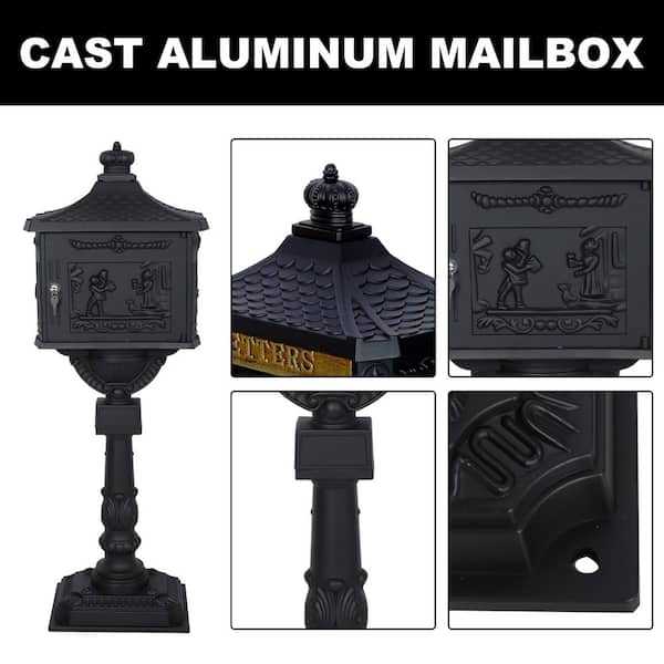 Tatayosi Black Cast Aluminum Mail Box, Outdoor Patio Garden Decor