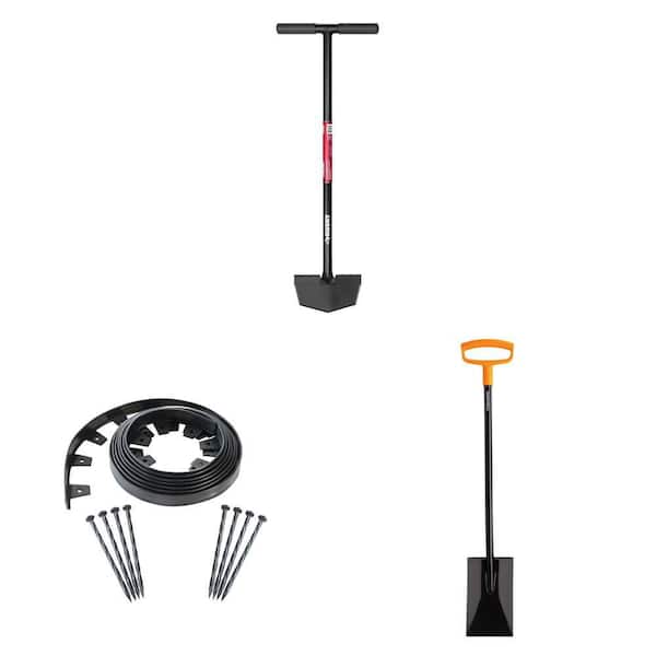 34 in. T-Handle Edger, 20 ft. No-Dig Landscape Edging Kit, and Steel D-handle Garden Spade Combo