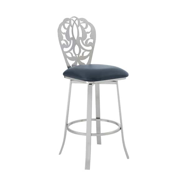 Armen Living Cherie Contemporary 26 in. Counter Height Bar Stool in Brushed Stainless Steel and Grey Faux Leather