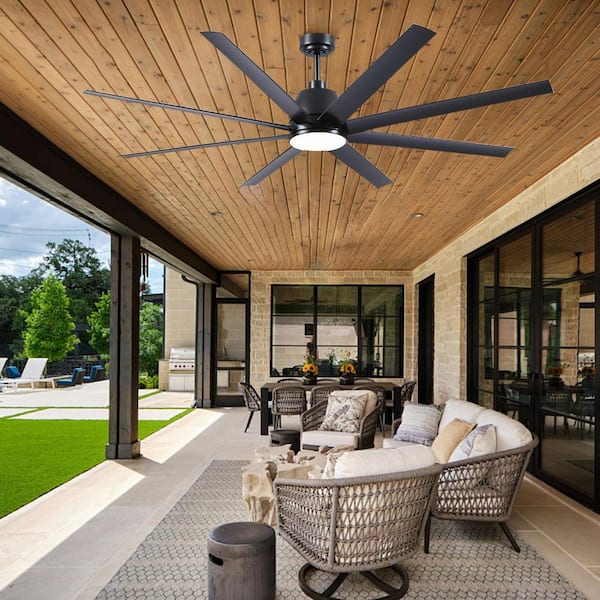 72 in. Indoor/Outdoor Industrial Commercial Large Black Ceiling Fans with Dimmable 3 Colors Lights and Remote/APP