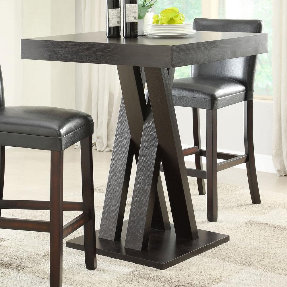 Cappuccino 35.5" Square Wood Bar Table with Double X Base