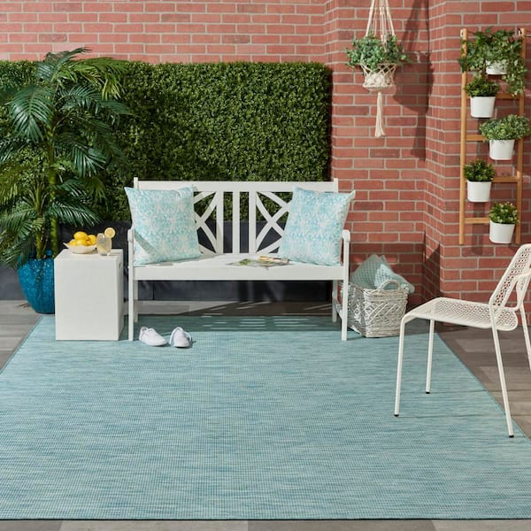Positano Aqua 8 ft. x 10 ft. Solid Modern Indoor/Outdoor Patio Area Rug