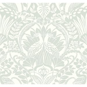 60.75 sq ft Green Egret Damask Pre-Pasted Wallpaper