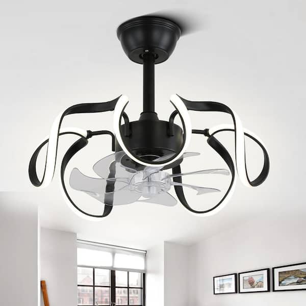 Bella Depot Modern 19 in. Smart Indoor Black Standard Ceiling Fan with Dimmable Integrated LED and 6-Speed Motor