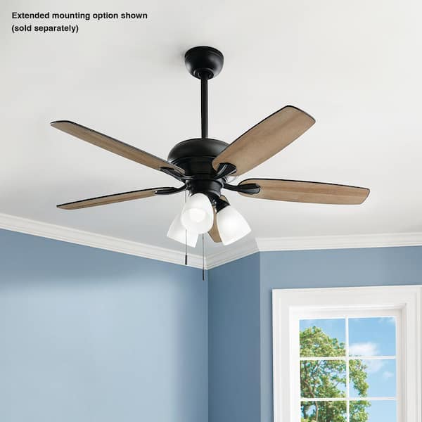 Rockport II 52 in. Indoor Matte Black LED Ceiling Fan with Light kit, Downrod and Reversible Blades Included