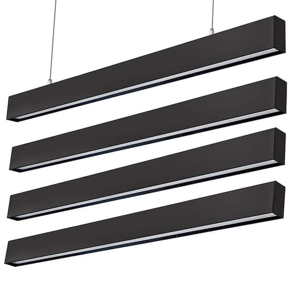 4 ft. 50-Watt Integrated LED Dimmable Black Up and DownPendant Shop Light for Office, Dining Room, Restaurant (4-Pack）
