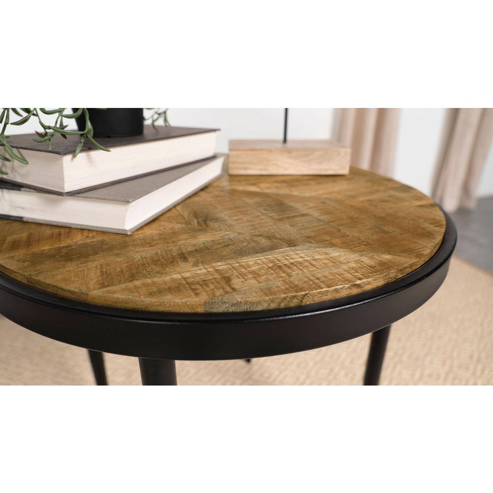 Rustic Round Mango Wood and Black Metal Side Table