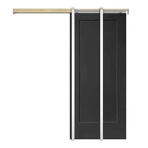30 in. x 80 in. Black Painted Composite MDF 1Panel Interior Sliding Door with Pocket Door Frame and Hardware Kit