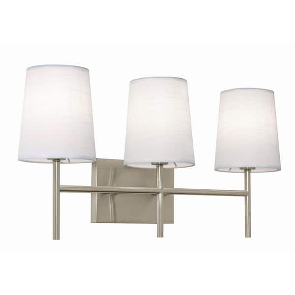 Rose 22 in. 3-Light Satin Nickel, White Vanity Light with White Fabric Shade