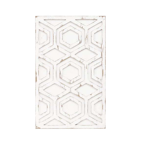 Unbranded Ivory Geometric Carved Wood Wall Decor Picture Frame