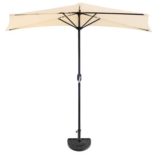 Pure Garden 9 ft. Semicircle Market Patio Umbrella with Base in Tan