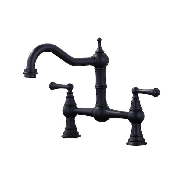 ALEASHA Double Handle Bridge Kitchen Faucet in Black