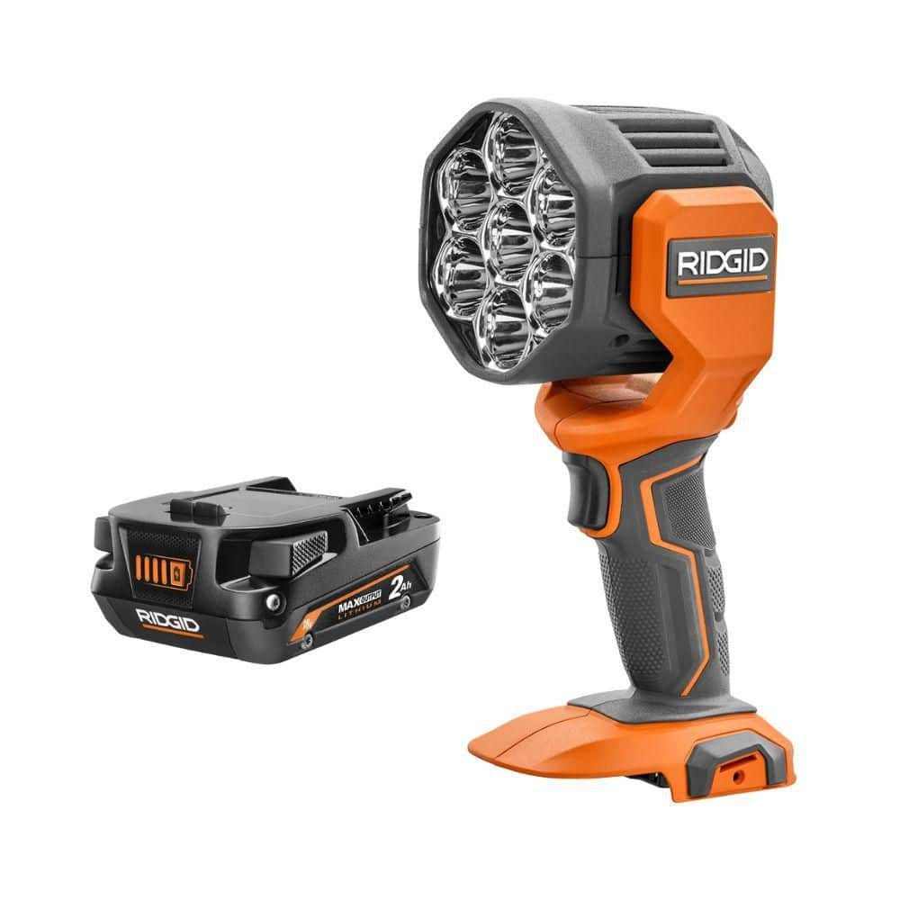 RIDGID 18V Cordless LED Spotlight w/ 18V 2.0 Ah MAX Output Lithium-Ion Battery (R8699R840020)