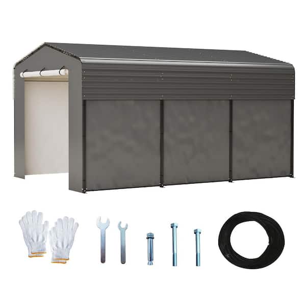Heavy Duty 15 ft. Wx10ft. D x6. 8 ft. H Metal Black Carport All Weather Outdoor Car Shelter for Car, Boats and Truck