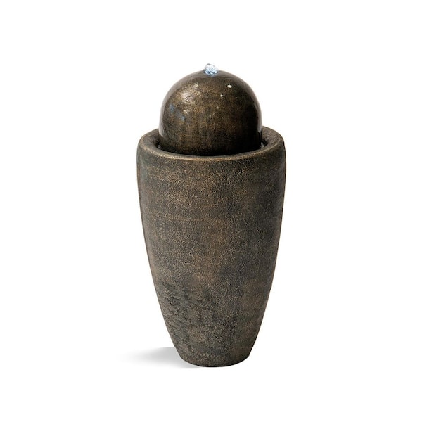 Xbrand 25.98 in. H Round Stone Indoor/Outdoor Modern Stone Textured Sphere Water Fountain w/LED Lights, Bronze