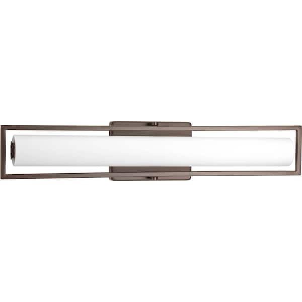 Progress Lighting Frame Collection 35-Watt Architectural Bronze Integrated LED Linear Bathroom Vanity Light with Glass Shades