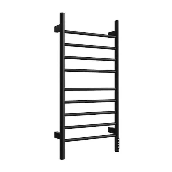 8-Bar Wall Mounted Electric Bathroom Towel Warmer Plug-In and Hardwire Stainless Steel Drying Rack Towel Heater in Black