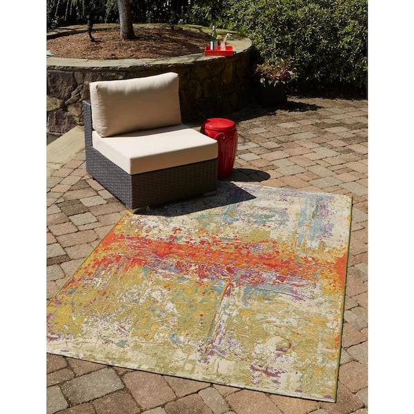 Outdoor Modern Crumpled Multi 10 ft. x 14 ft. 1 in. Area Rug