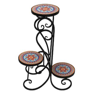 Phoenix 26.18 Inch Tall Mosaic Multi-Colored Outdoor Iron Plant Stand 3 Tier