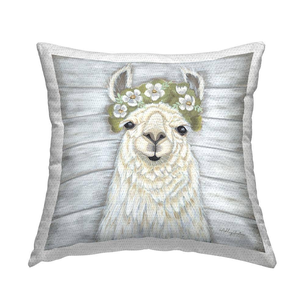 White Country Llama Happy Smile Grey Square Outdoor Throw Pillow price history on PriceWatchPro