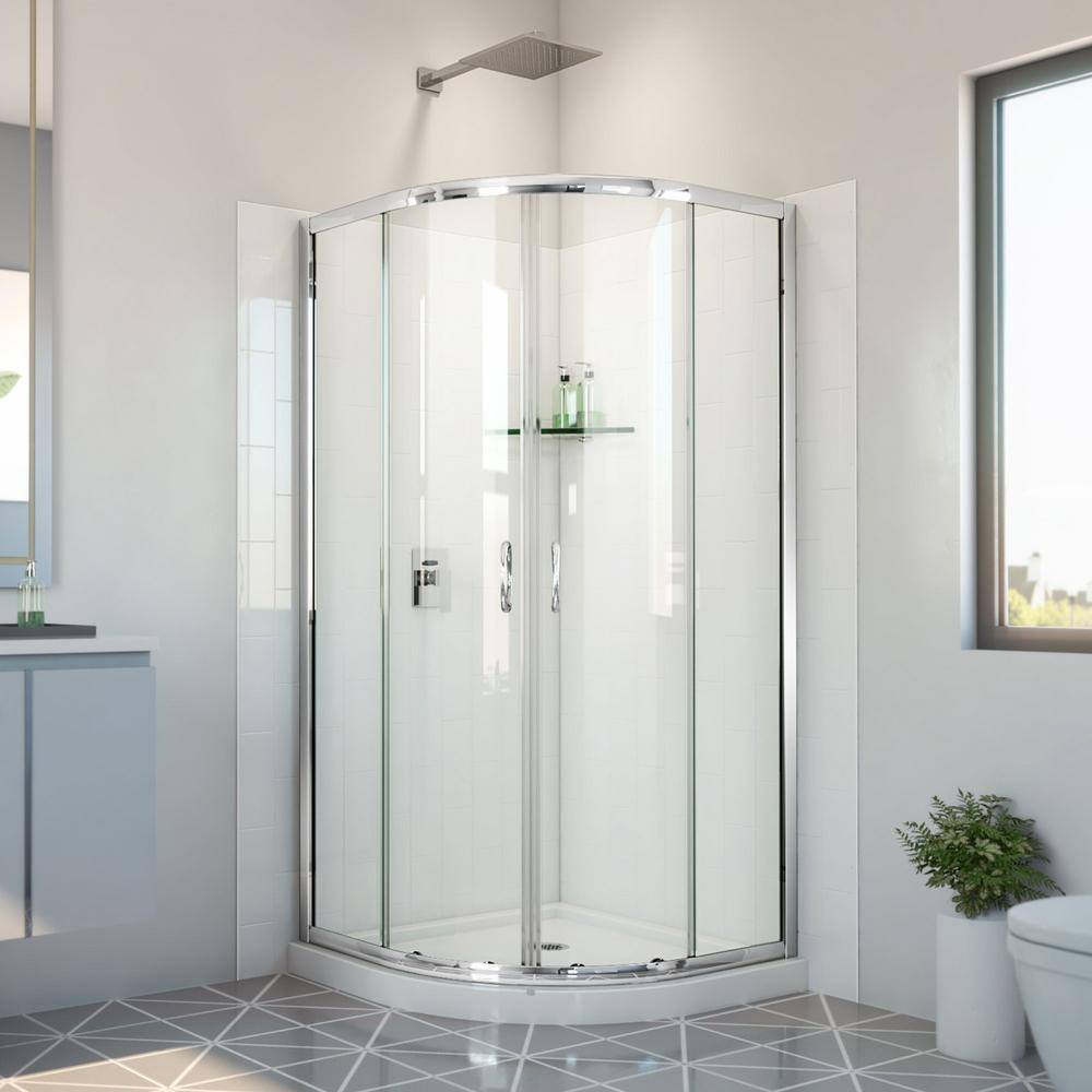 Prime 33 in. W x 33 in. D x 78-3/4 in. H Sliding Corner Shower Kit Base and White Wall in Chrome and Clear Glass price history on PriceWatchPro