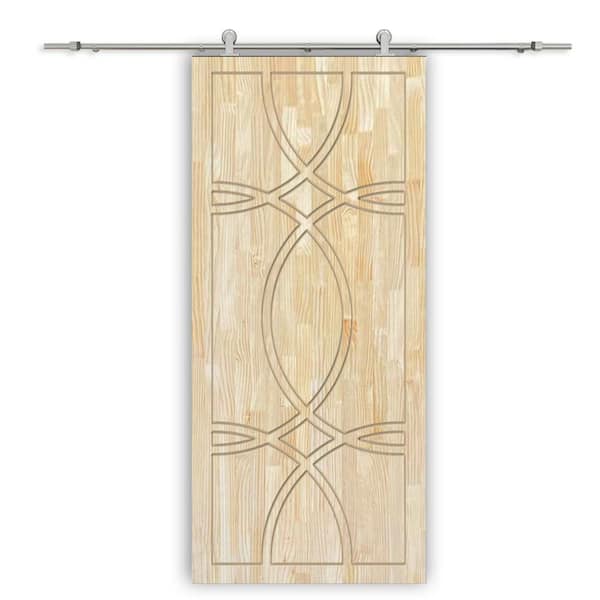 CALHOME 30 in. x 96 in. Natural Pine Wood Unfinished Interior Sliding Barn Door with Hardware Kit