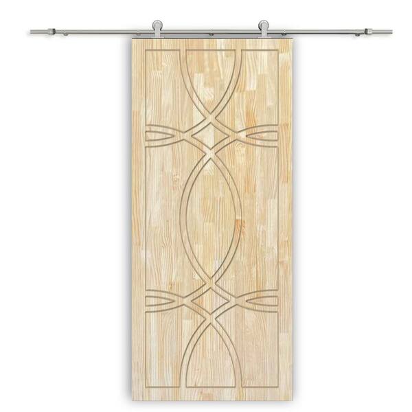 CALHOME 24 in. x 84 in. Natural Pine Wood Unfinished Interior Sliding Barn Door with Hardware Kit
