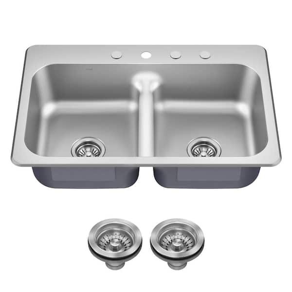 Premier 33 Drop In / Top Mount Double Bowl 18-Gauge Stainless Steel Kitchen Sink