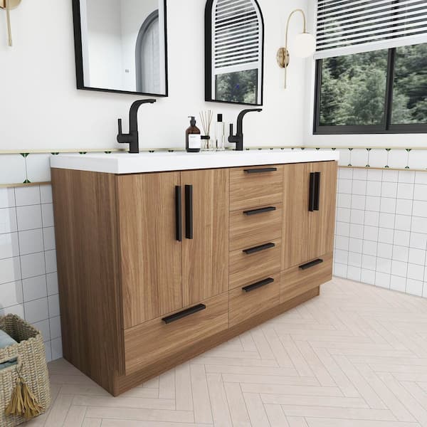 Carla 59 in. W x 20 in. D x 35 in. H Double Sink Freestanding Bath Vanity in Rose Wood with White Acrylic Top