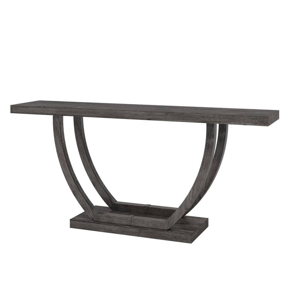 Gray 63-Inch Farmhouse Wood and Metal Console Table with Storage