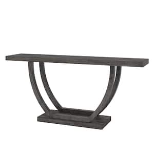 Catalin 63 in. Gray Rectangle Sofa Table Wood Console Table with 2-Tier Shelf