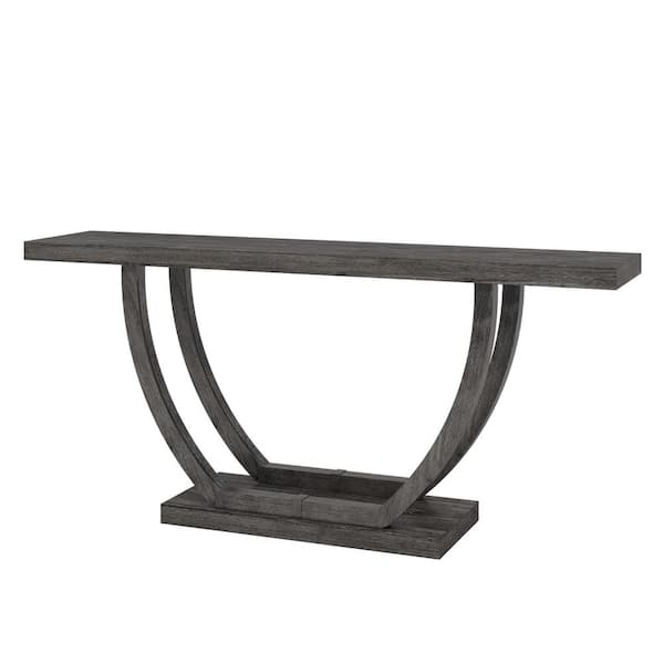 Tribesigns Catalin 63 in. Gray Rectangle Sofa Table Wood Console Table with 2-Tier Shelf