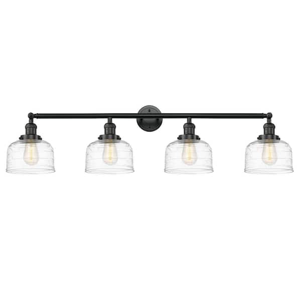 Bell 44 in. 4-Light Matte Black Vanity Light with Glass Shade