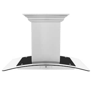 30 in. 400 CFM Ducted Island Mount Range Hood in Stainless Steel with Built-in Crown Sound Bluetooth Speakers
